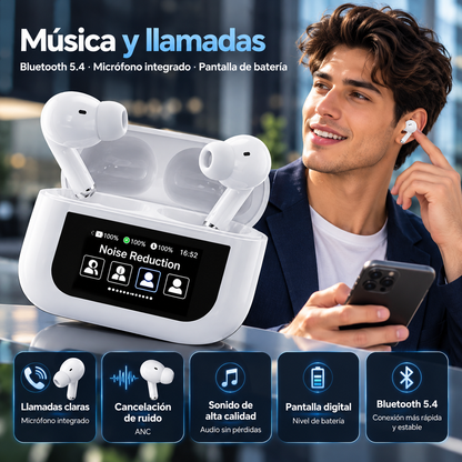 Auriculares Inalámbricos Pro con Pantalla Táctil y Cancelación de Ruido