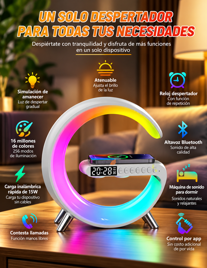 Altavoz Bluetooth 3 en 1 con Cargador Inalámbrico y Lámpara LED