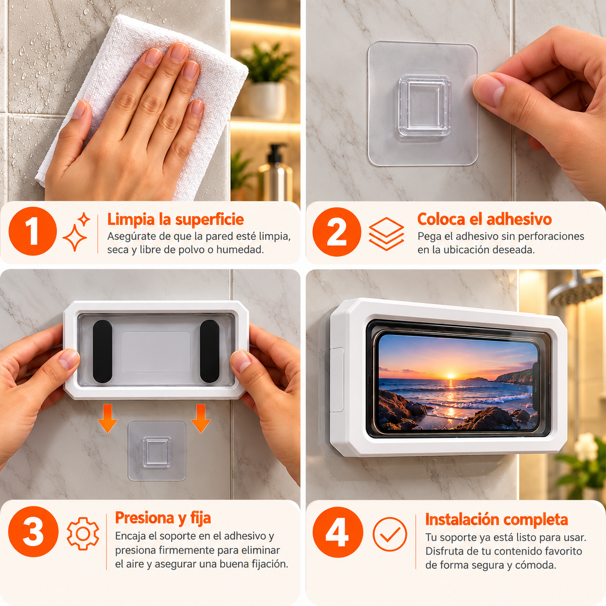 Soporte Impermeable 360° para Teléfono en la Ducha