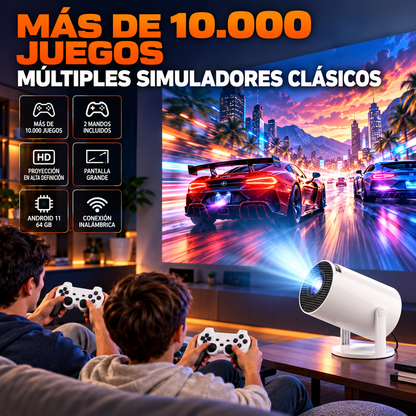 Proyector 2 en 1 con Videojuegos, Android 11 y 2 Mandos