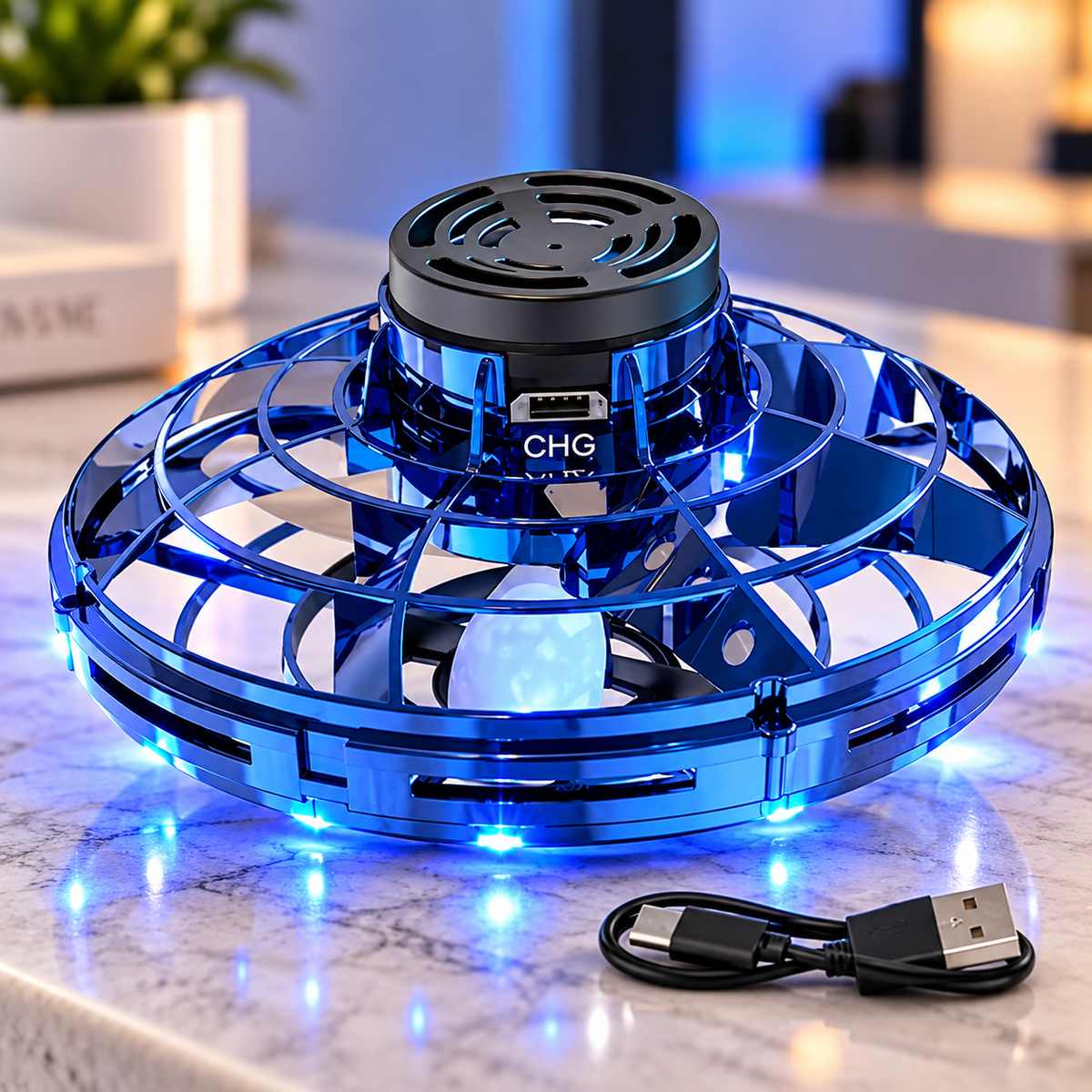 Mini OVNI Volador con Luces LED y Carga USB