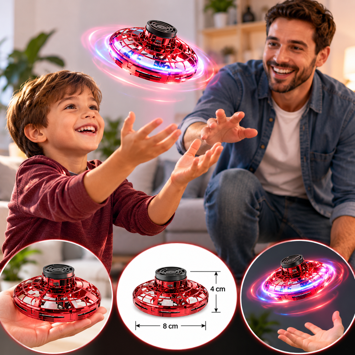 Mini OVNI Volador con Luces LED y Carga USB