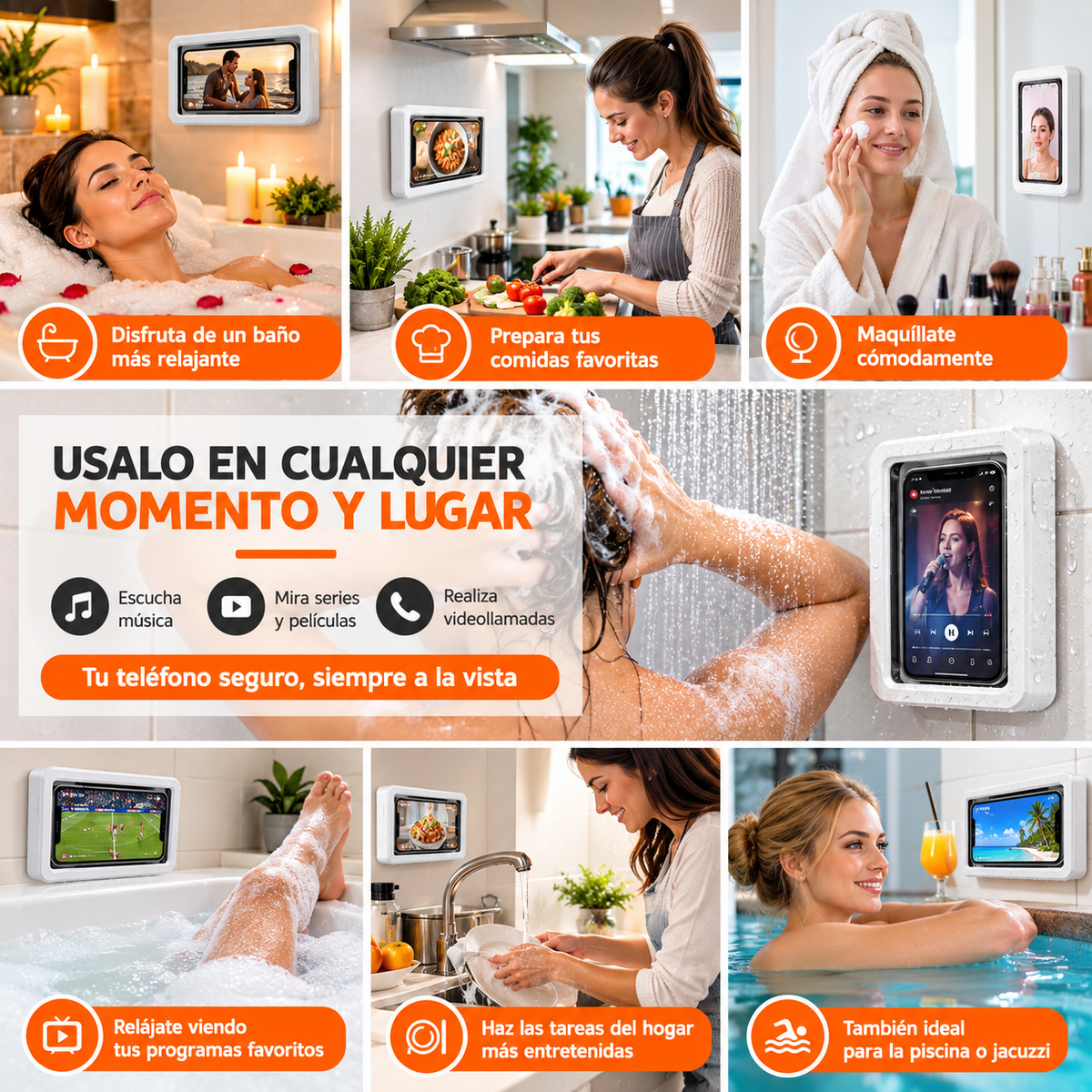 Soporte Impermeable 360° para Teléfono en la Ducha